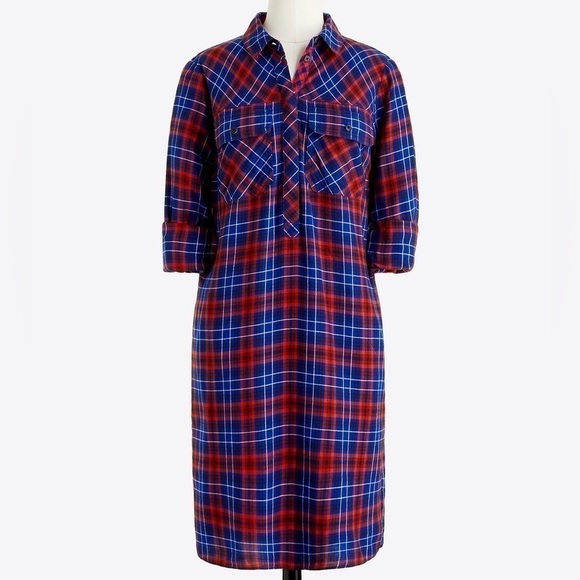 J.Crew Flannel Shirt Dress with‎ Pockets in Red & Blue Plaid, Size XS - Picture 14 of 14